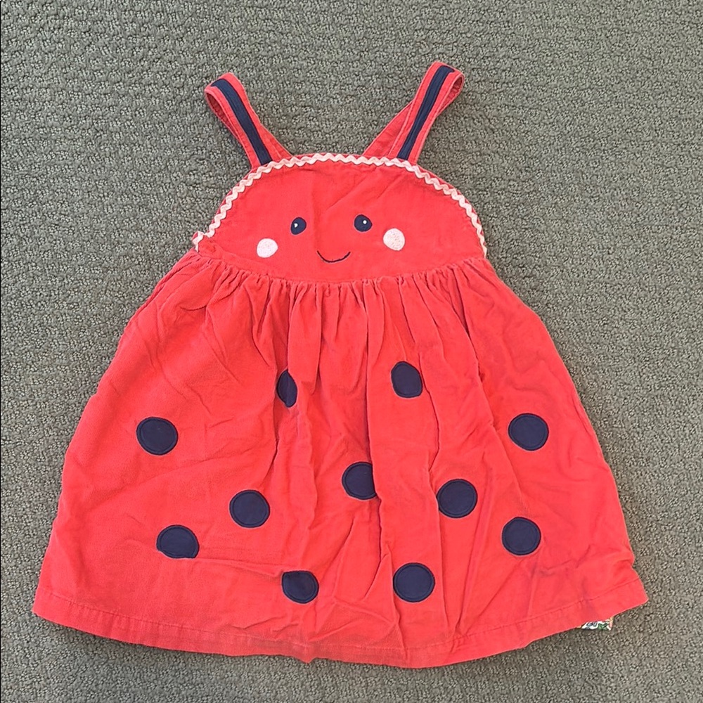 Red Ladybug Dress with Navy Polka Dots